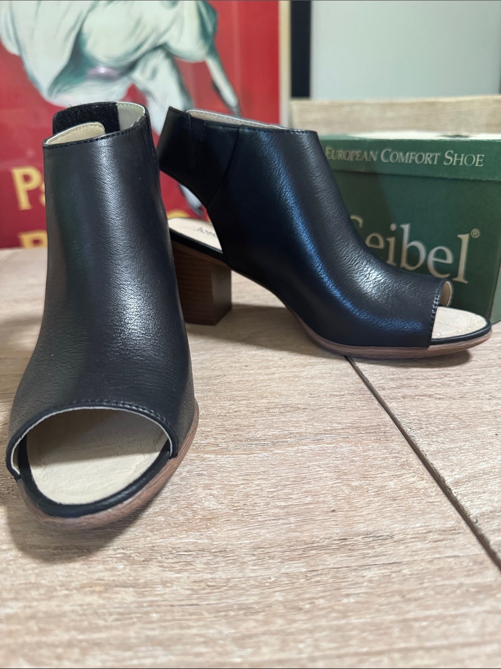 Josef Seibel Black Peep-Toe Leather Sandal HEEL BONNIE NEW 37